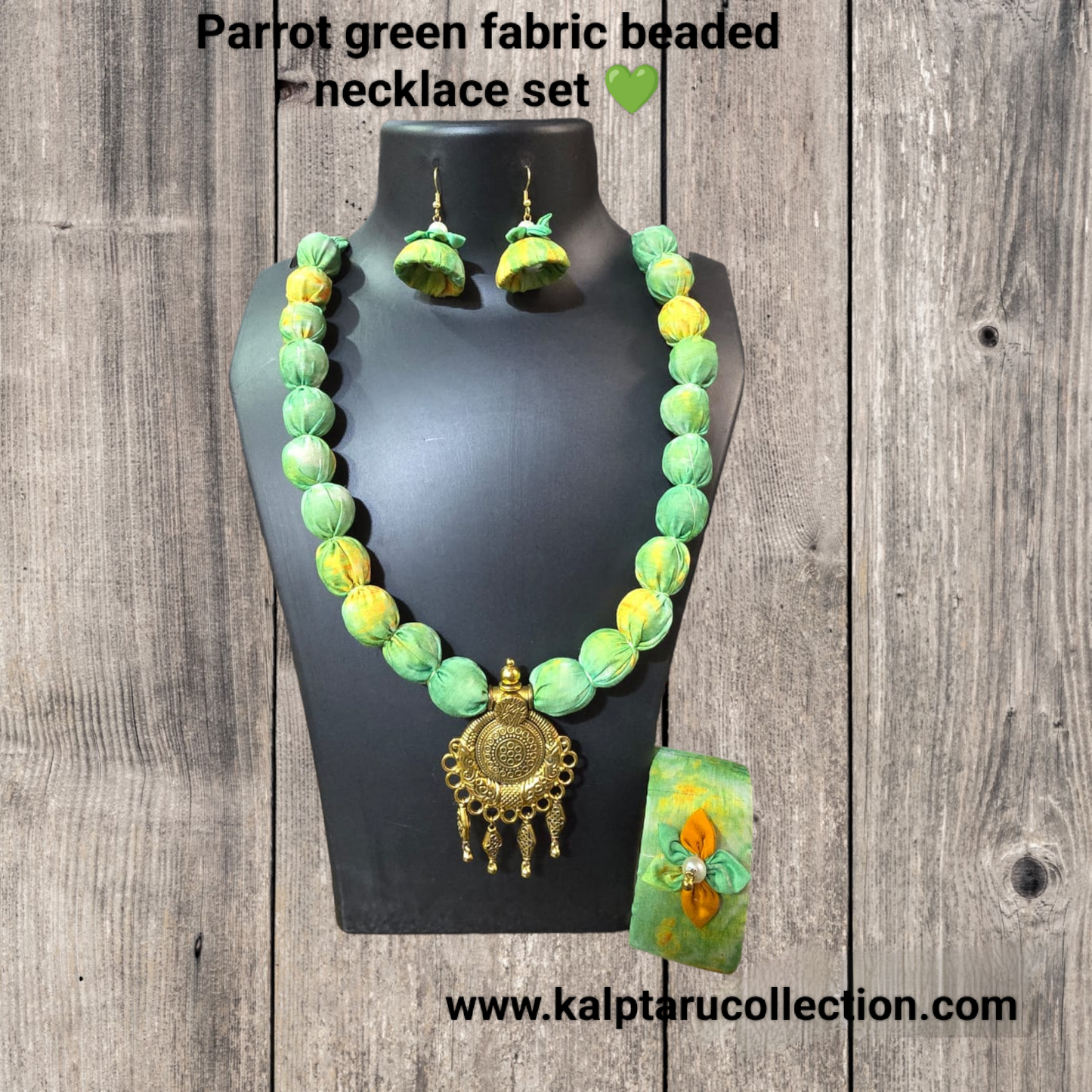 Parrot Green Fabric Beaded Necklace Set