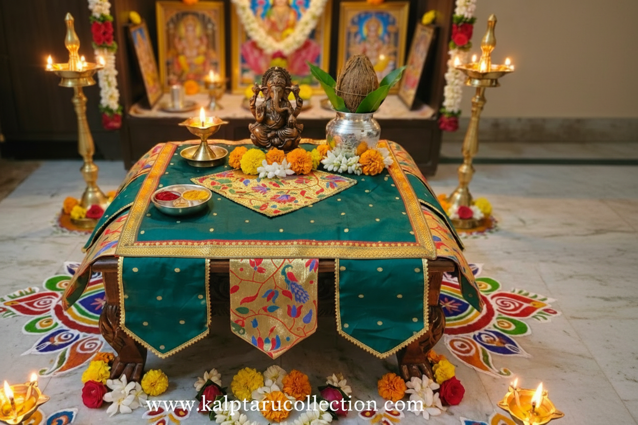 Festive pooja chowki decoration cloth for mandir Kalptaru Collection