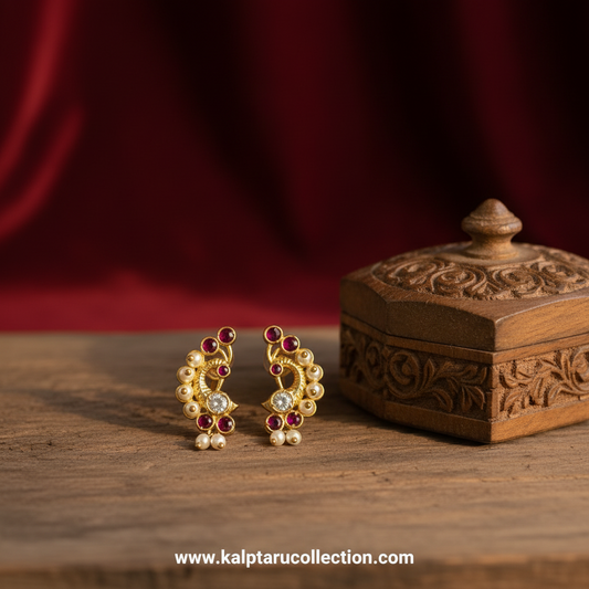 Traditional Maharashtrian ruby pearl earrings for wedding wear by Kalptaru Collection