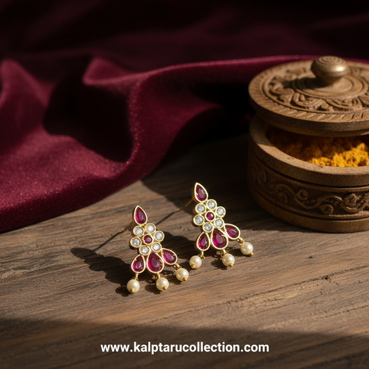 Traditional Indian gold plated ruby pearl earrings for women by Kalptaru Collection