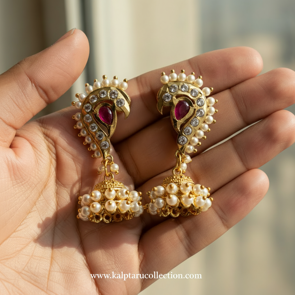 Designer peacock pearl jhumka ethnic jewelry by Kalptaru Collection
