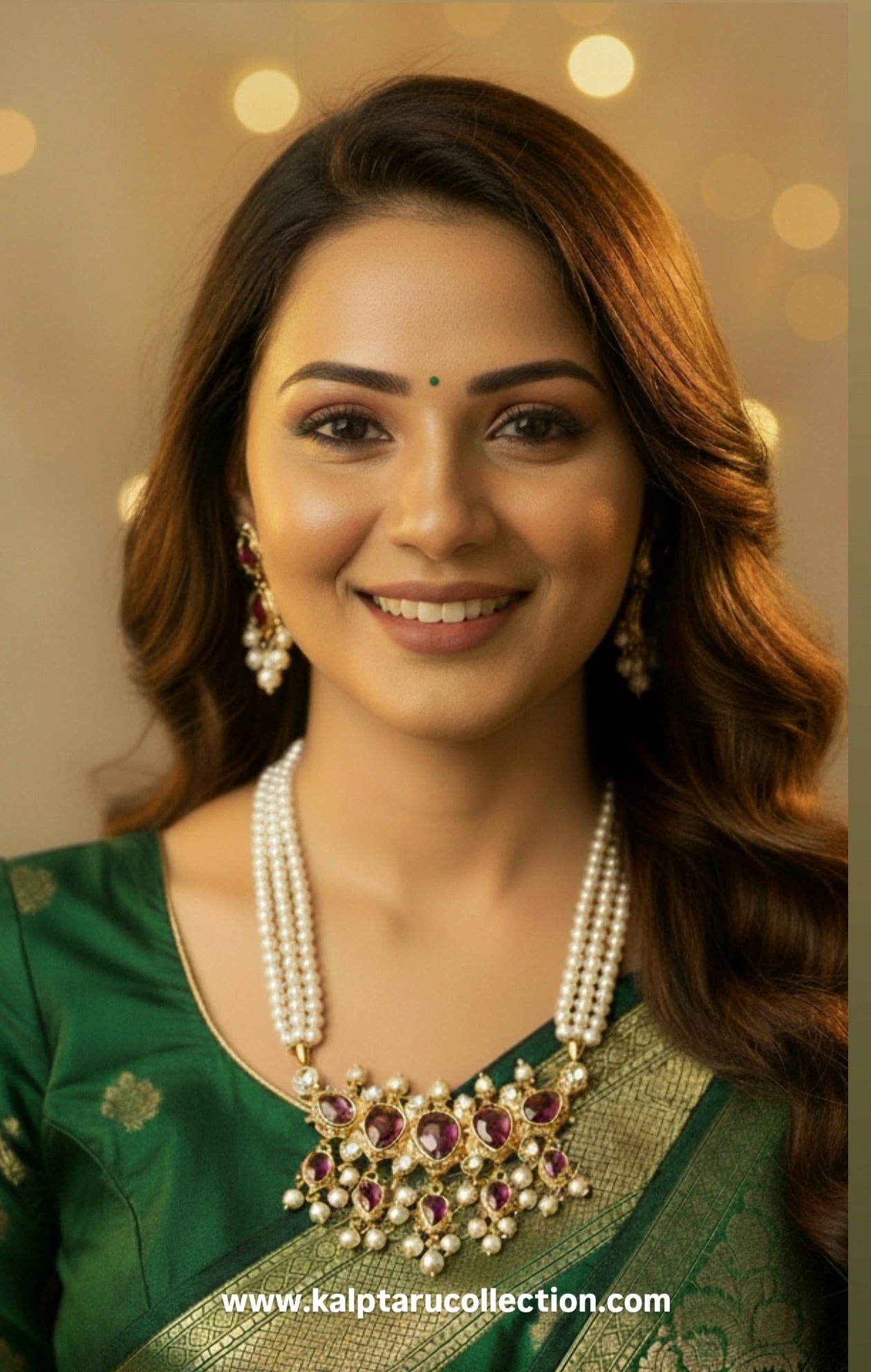Kalptaru Collection traditional nauvari saree jewelry set ruby pearl tanmani necklace with earrings for wedding by Kalptaru Collection