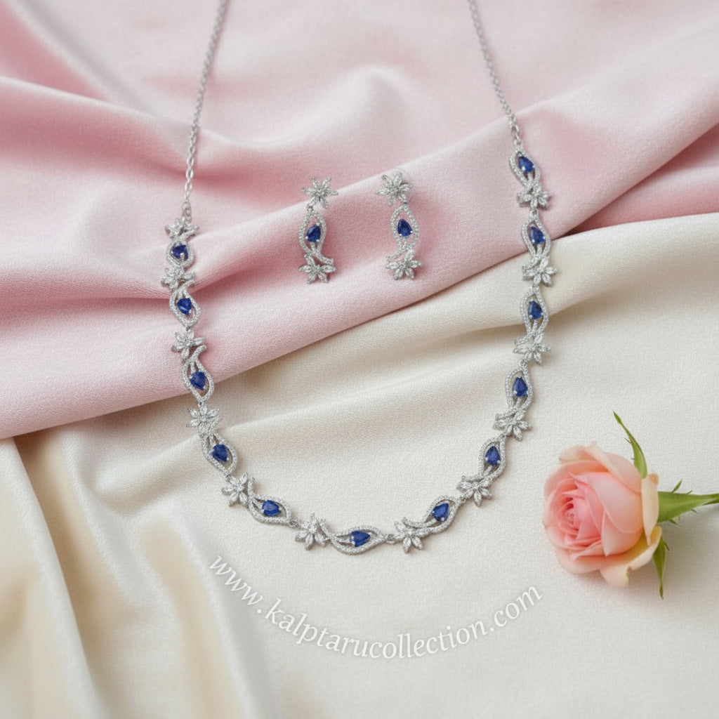 Festive wear blue stone necklace set for girls Kalptaru Collection.