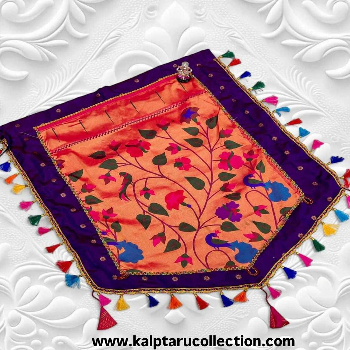 Ganesh festival brocade silk peacock backdrop – Kalptaru Collection