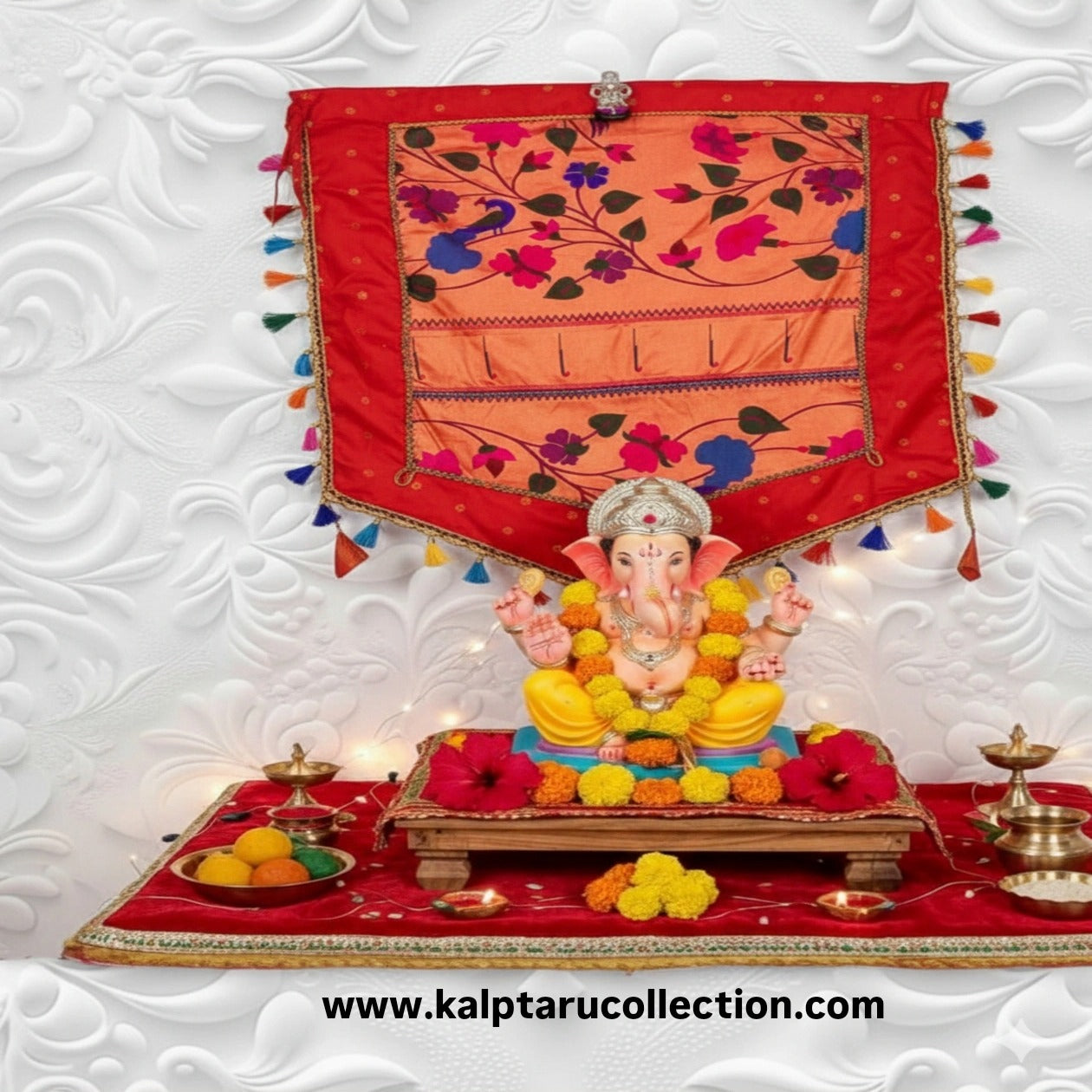 Ganesh festival Paithani brocade silk backdrop – Kalptaru Collection