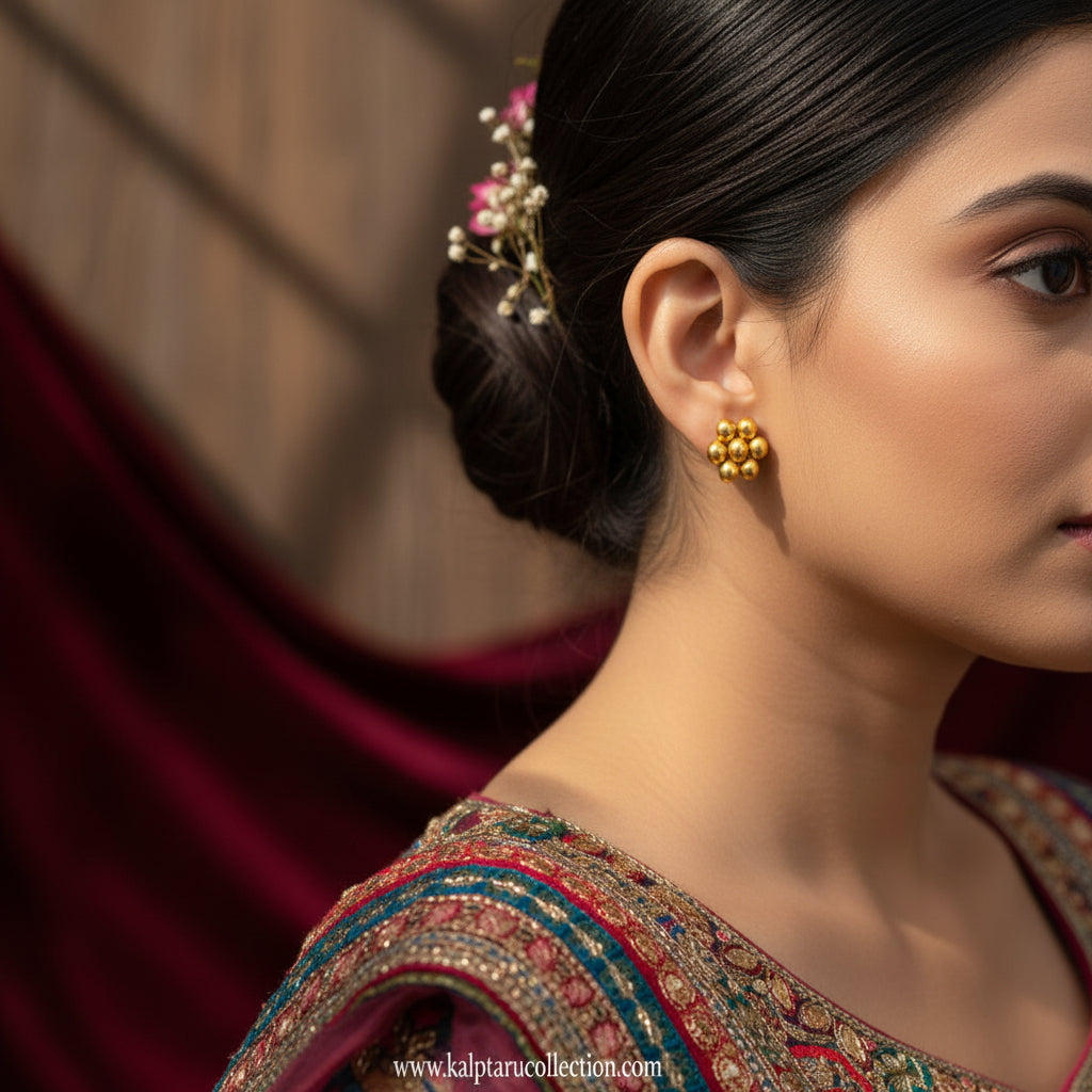 Maharashtrian traditional gold bead earrings for women close view by Kalptaru Collection