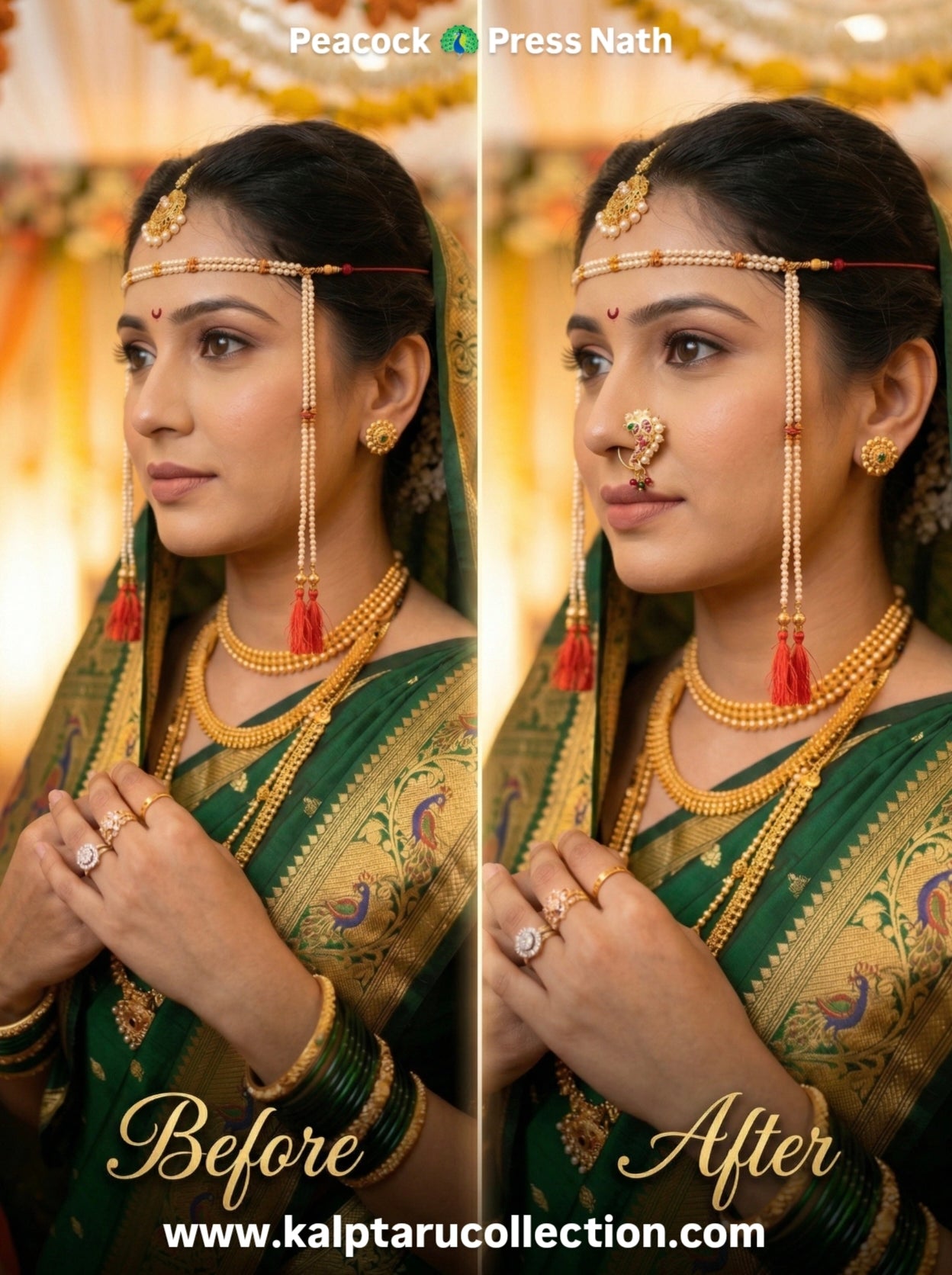 maharashtrian bridal nath peacock design nose ring Kalptaru Collection