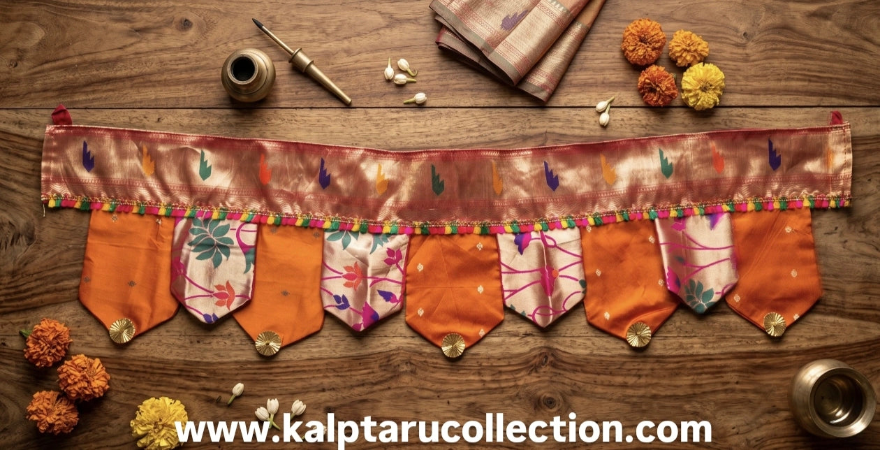 indian door hanging paithani toran orange handmade for gudhi padwa-diwali-wedding-home decoration Kalptaru Collection