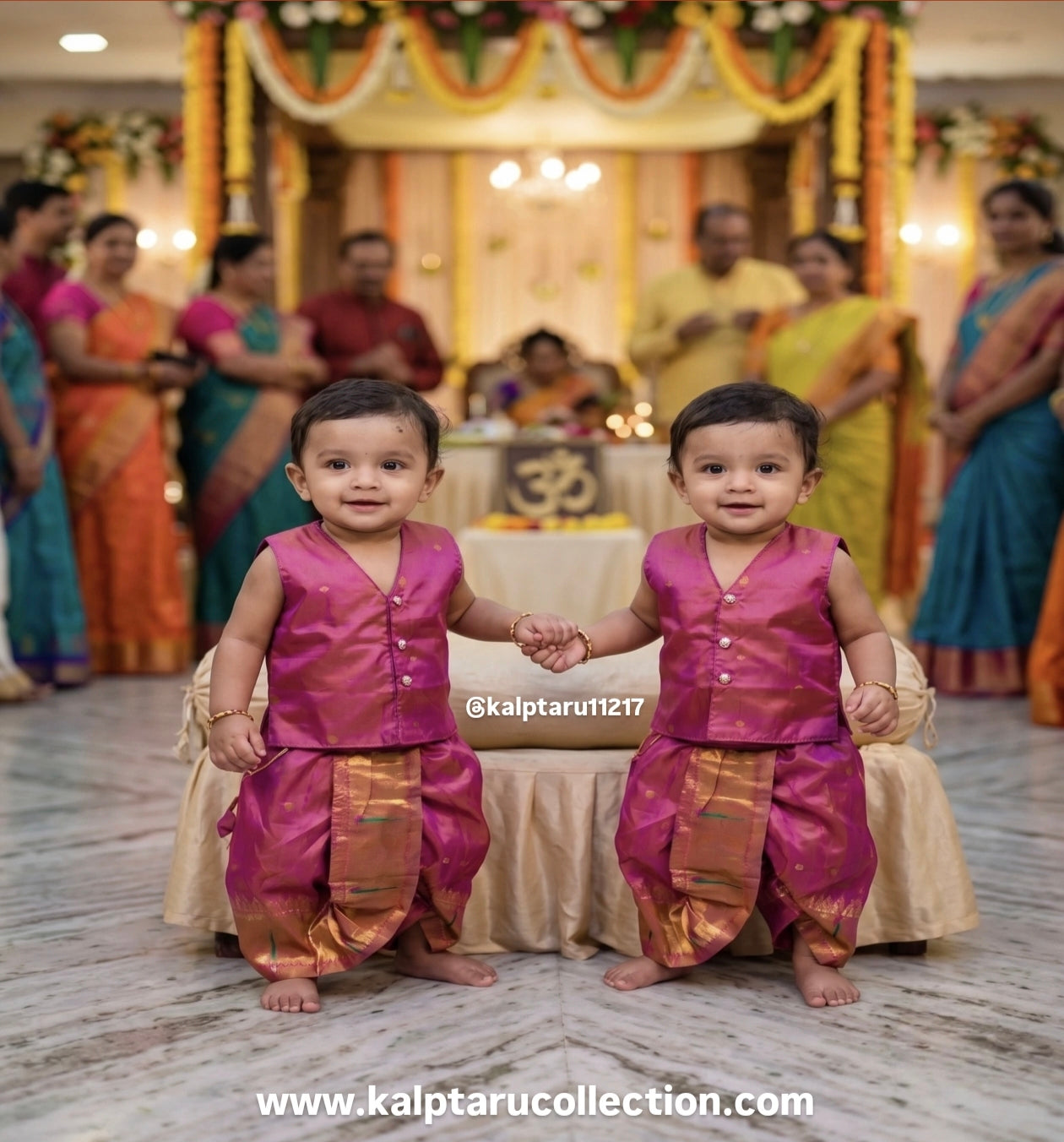 Paithani family combo set for twins baby boy for naming ceremony-festival at Kalptaru Collection