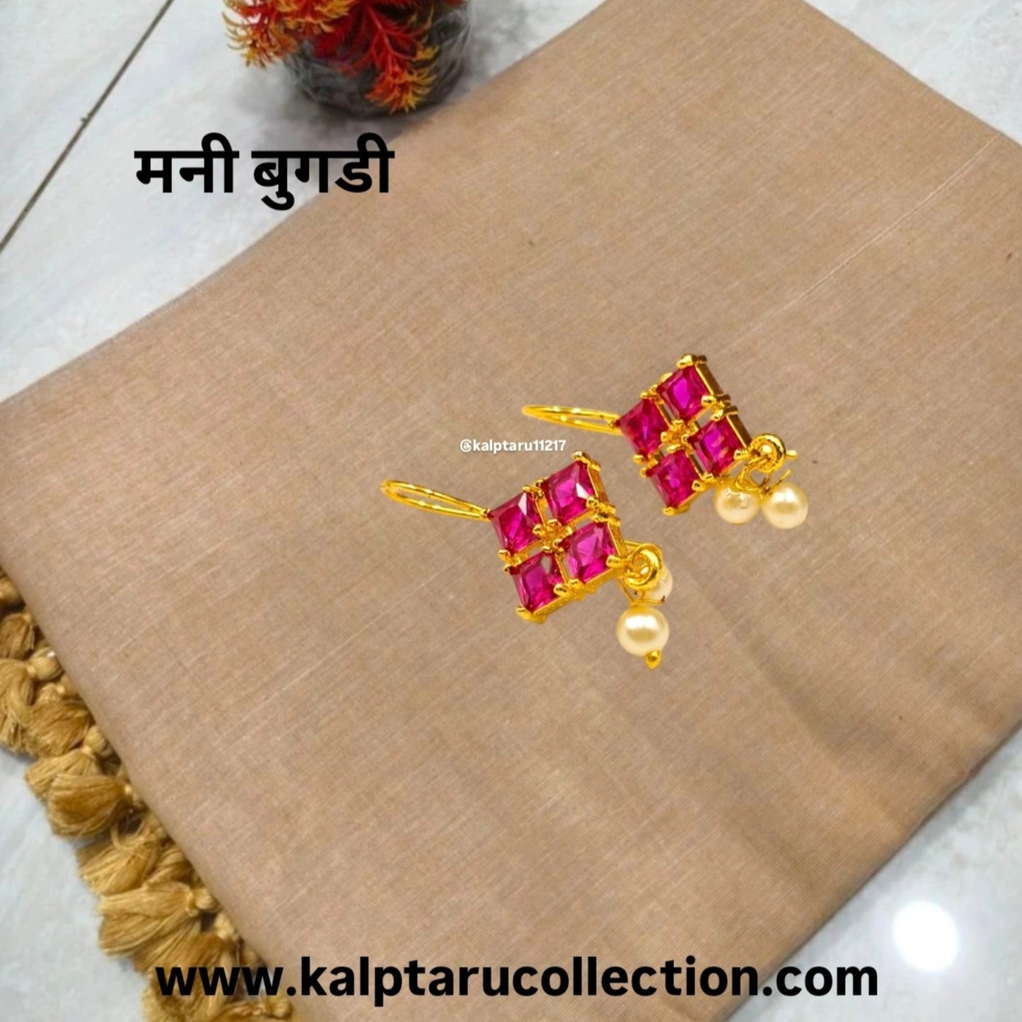 Kolhapuri bugadi earrings with green stones & pearls – festive jewellery-Kalptaru Collection