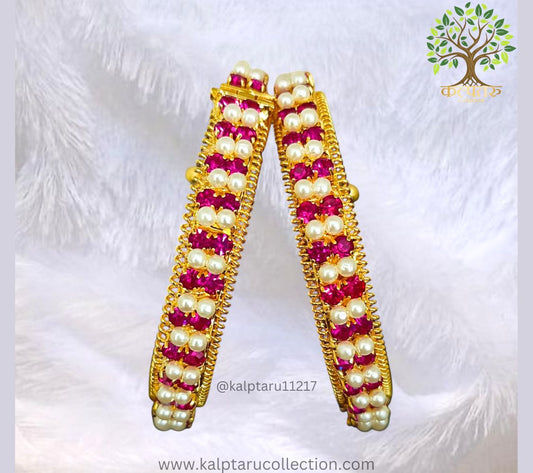 Gold-plated pearl tode bangles for women-bride – shop timeless designs at Kalptaru Collection.