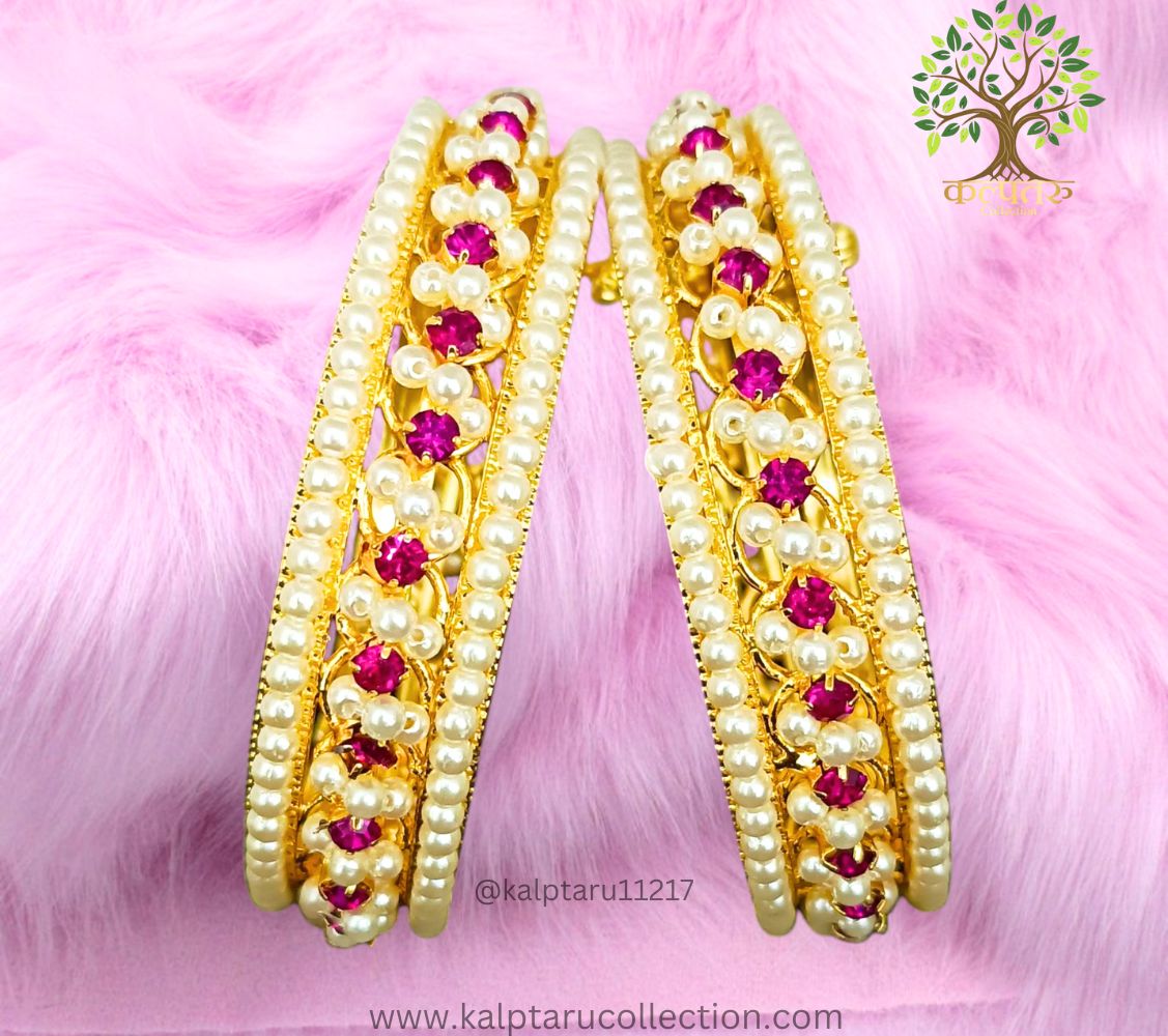 Traditional pearl bangles gold-plated full-moti tode for women by Kalptaru Collection–elegant Maharashtrian wedding jewellery.