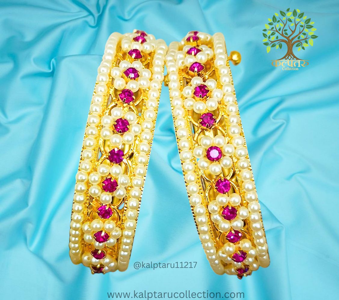 Buy traditional Kolhapuri Gold Plated Moti Bangles for women–elegant Maharashtrian bridal wear from Kalptaru Collection.