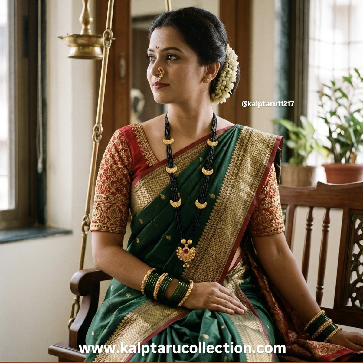 Shop Traditional Maharashtrian Chandrakor Design Black Bead Long Mangalsutra for Women at Kalptaru Collection