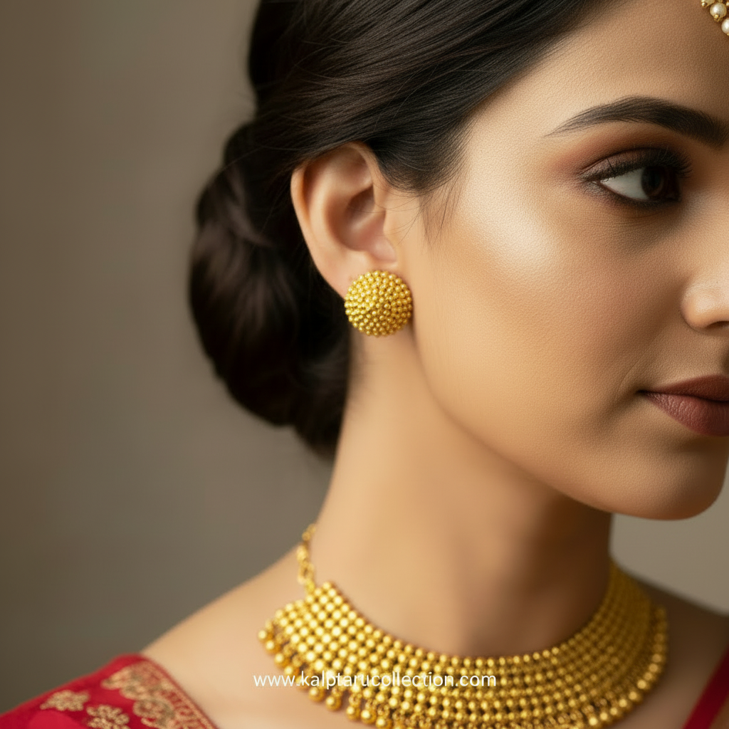 Ethnic gold beaded studs for women festive wear Kalptaru Collection