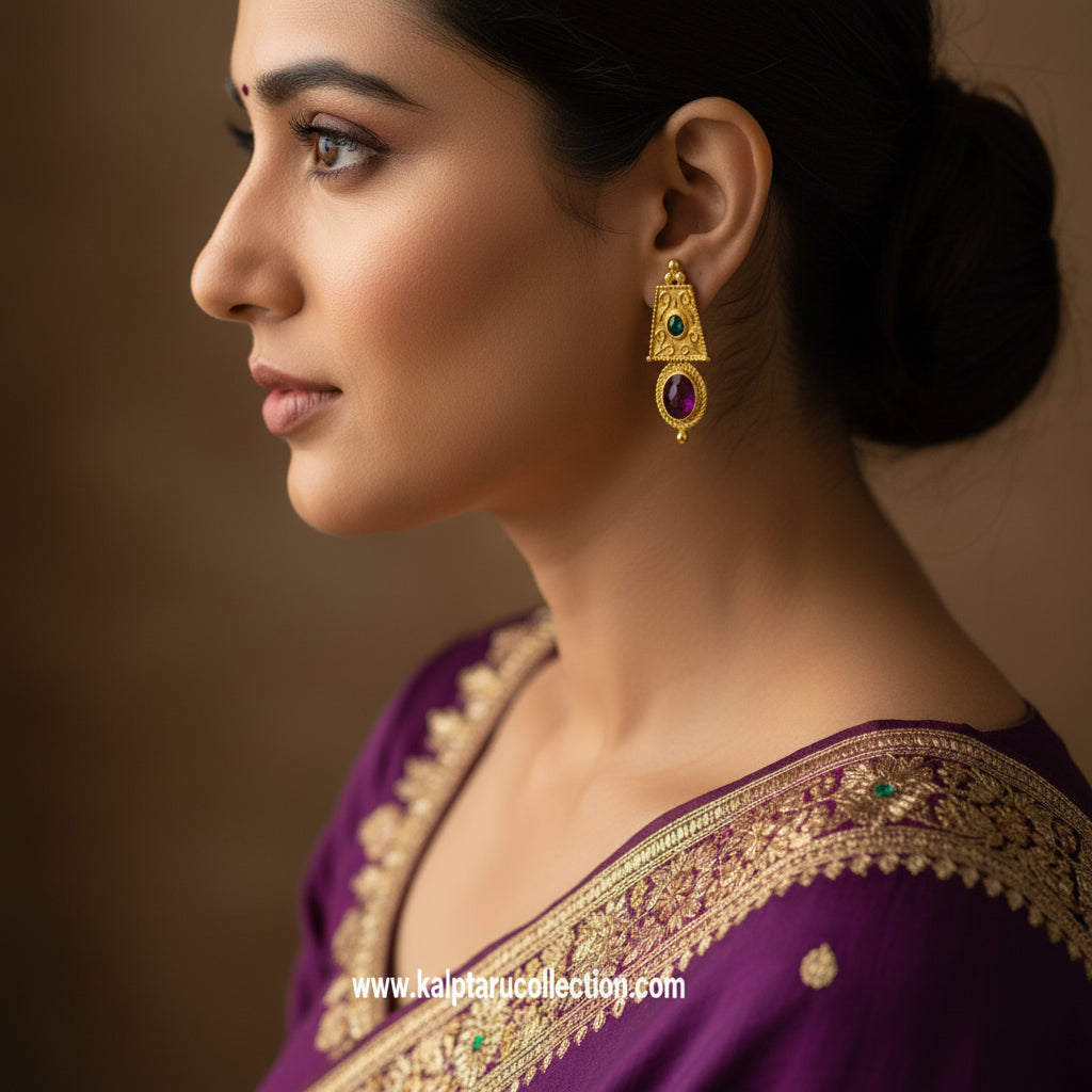 Gold temple style stone studs for women Kalptaru Collection