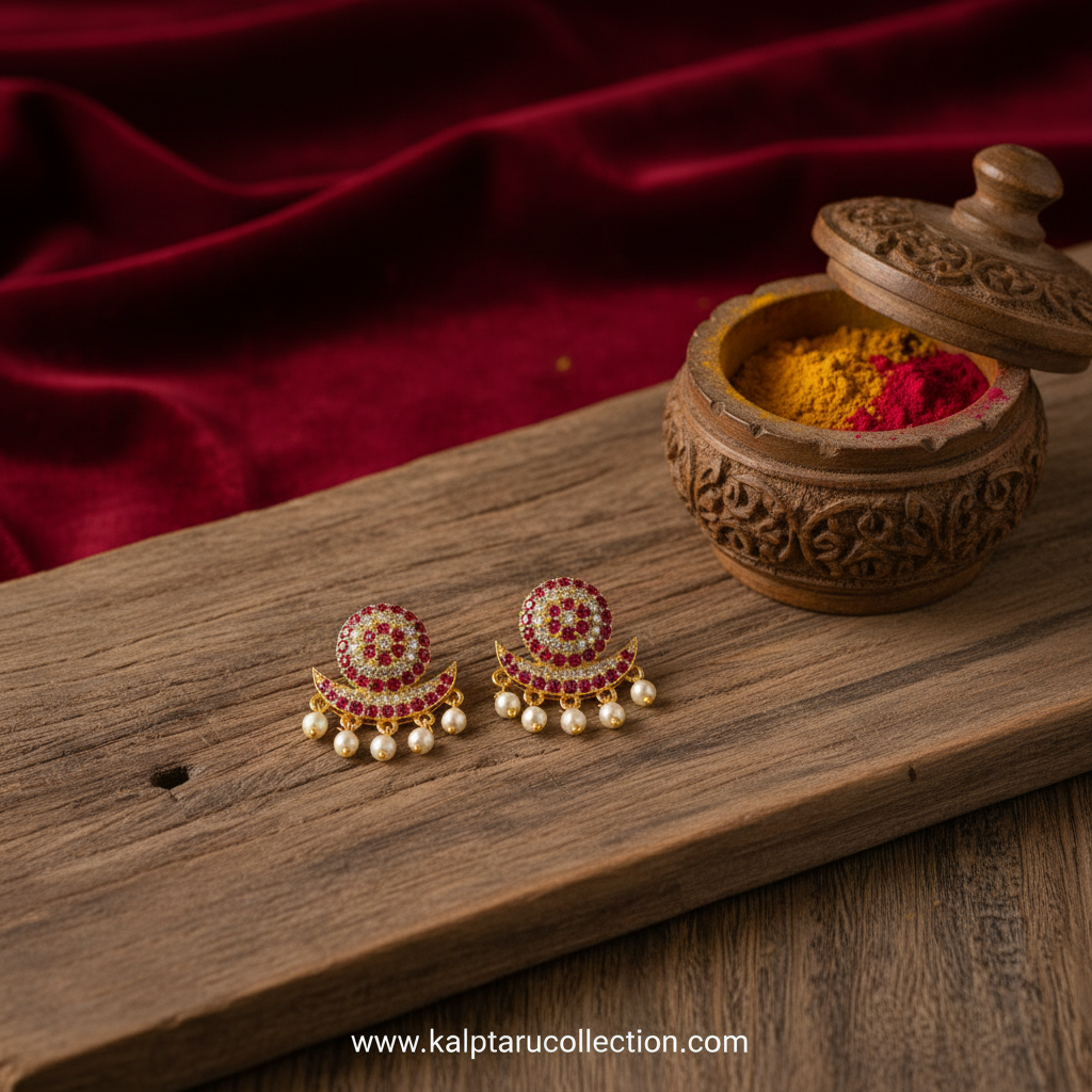Traditional Maharashtrian ruby pearl round earrings for wedding by Kalptaru Collection
