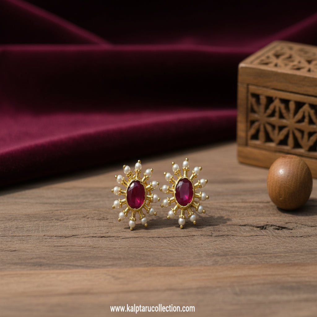 Traditional Maharashtrian ruby pearl oval earrings for wedding by Kalptaru Collection