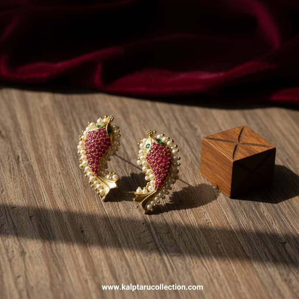 by pearl fish motif earrings for saree look for women by Kalptaru Collection