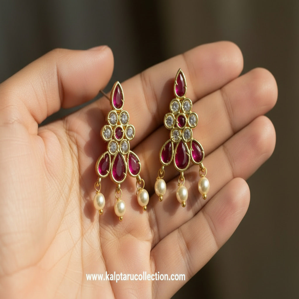 Ruby pearl traditional gold stud earrings by Kalptaru Collection