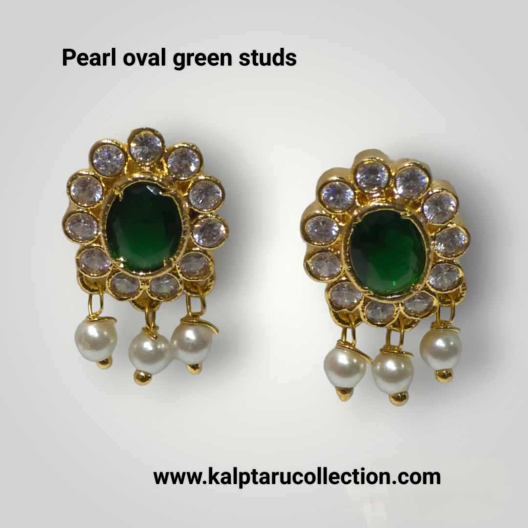Pearl oval green studs | Kalptaru Collection | kalptaru11217