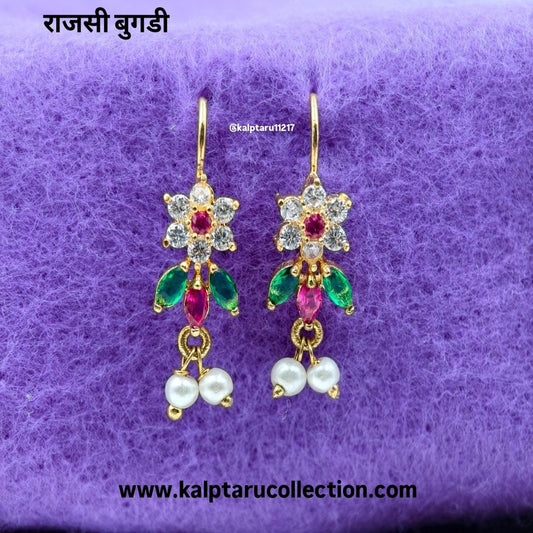 Rajasi Maharashtrian Bugadi earrings with green and red stones – Kalptaru Collection