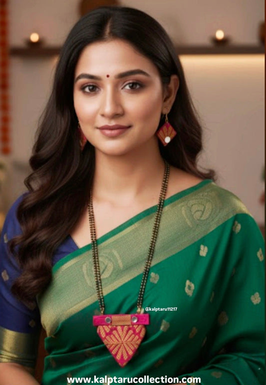 Lightweight Handmade Fabric Mangalsutra with Matching Earrings for Party-Kalptaru Collection