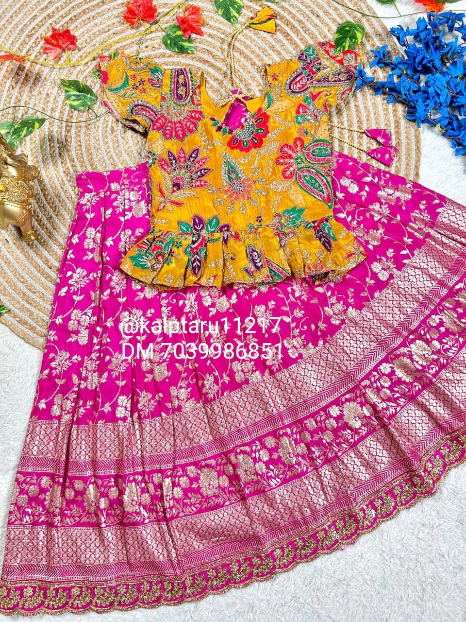 Beautiful kids ethnic lehenga choli with floral design in outdoor setting | Kalptaru Collection
