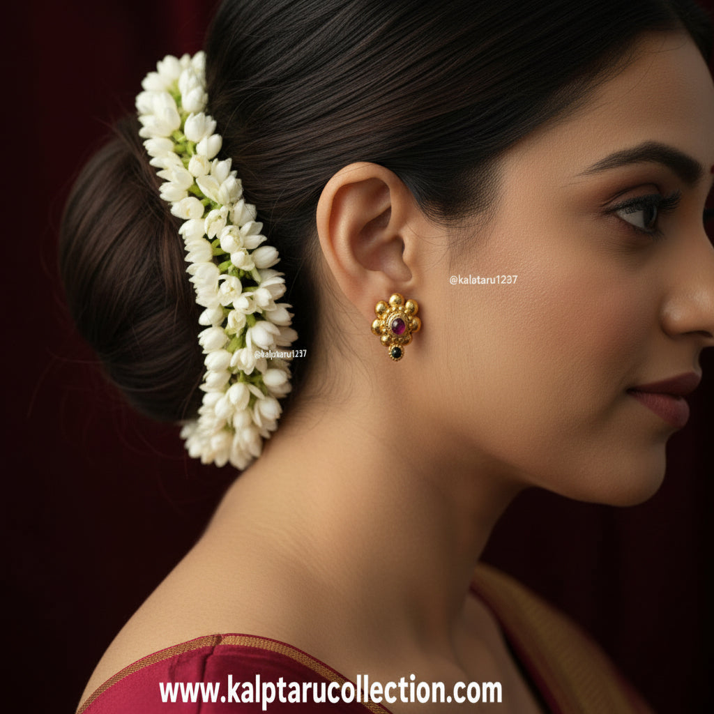 Ethnic gold earrings small studs for festive wear Kalptaru Collection
