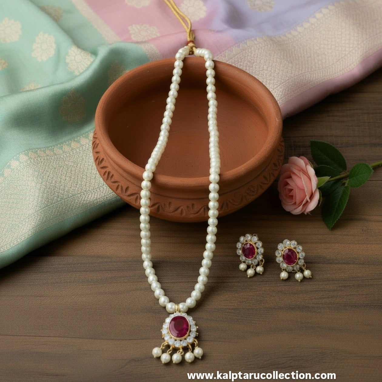 pearl mala with pendent and earrings for women at kalptaru collection