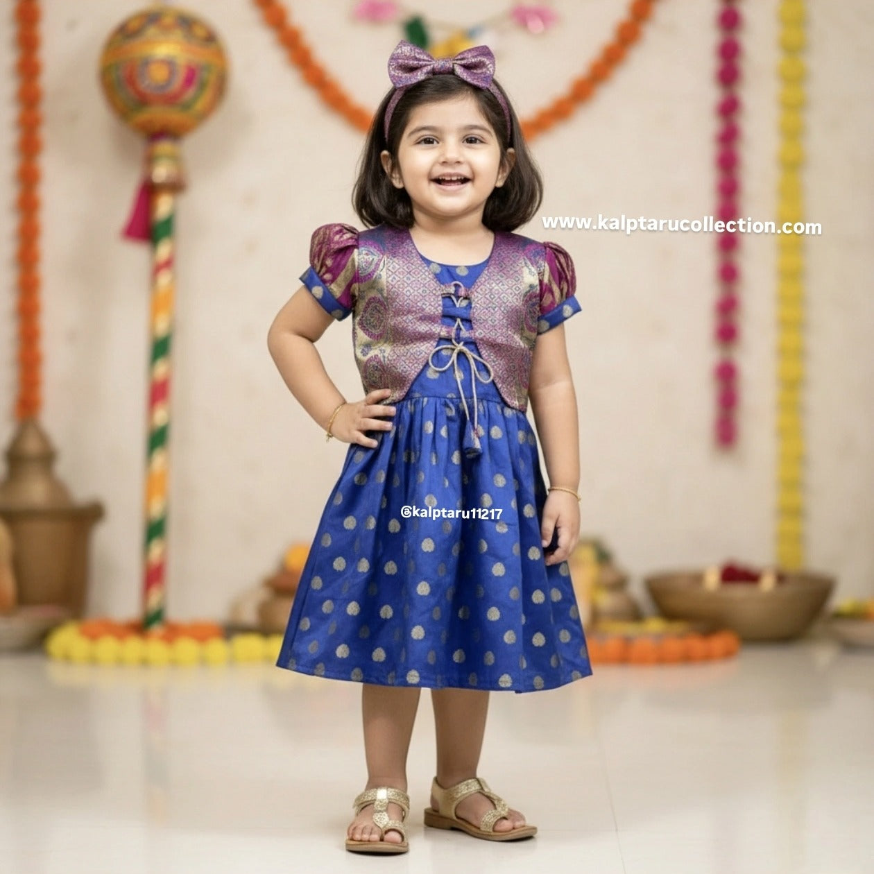 Kalptaru Collection girls blue traditional party wear silk dress