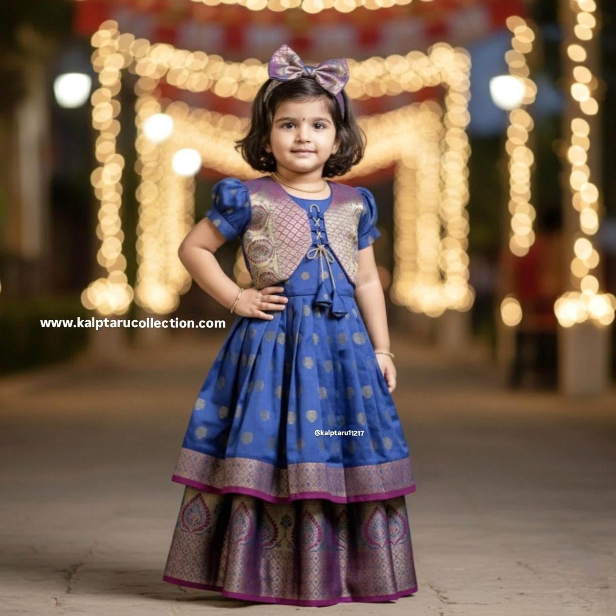 Kalptaru Collection baby girl blue lehenga dress for Diwali celebrations