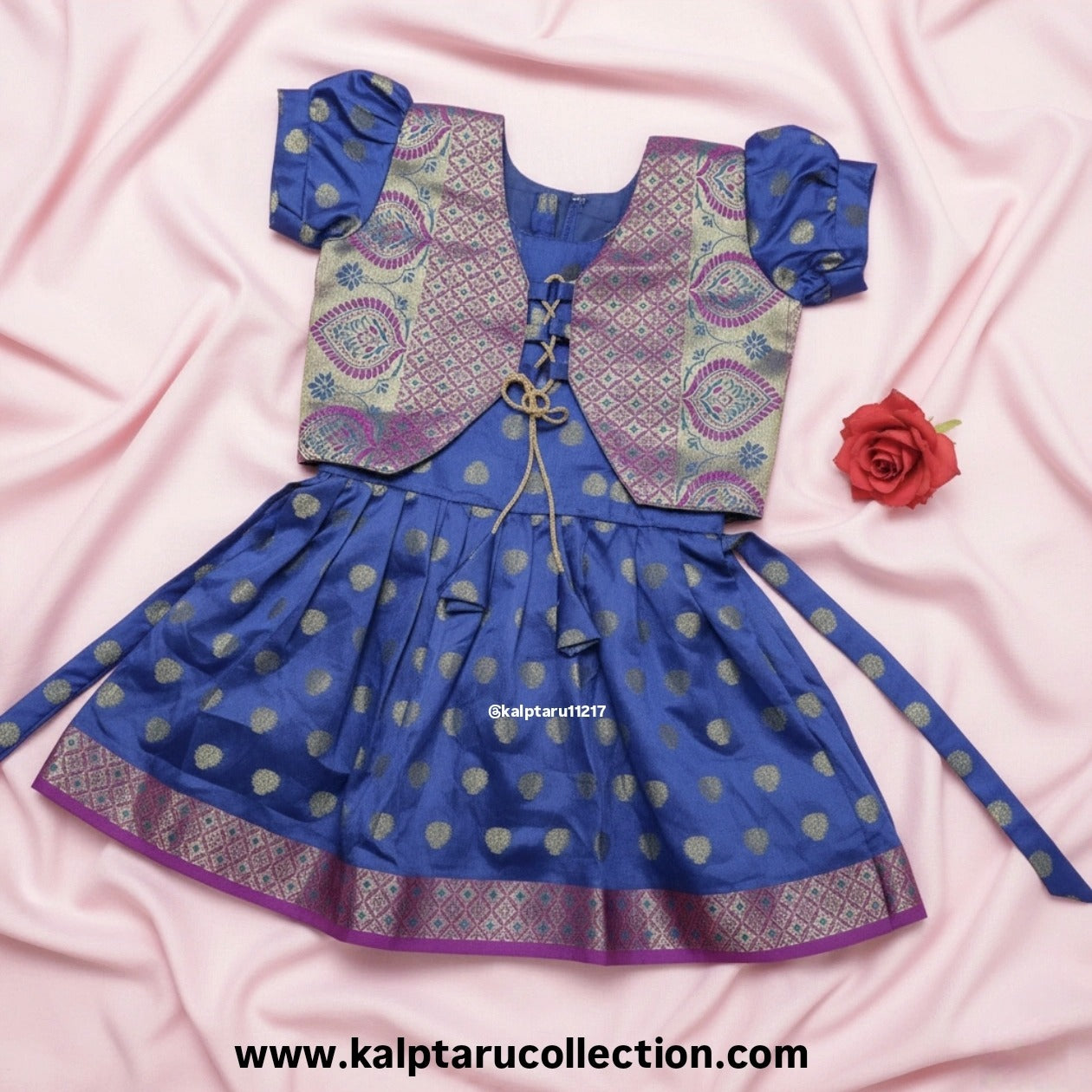 Kalptaru Collection blue brocade festival outfit for toddler girls