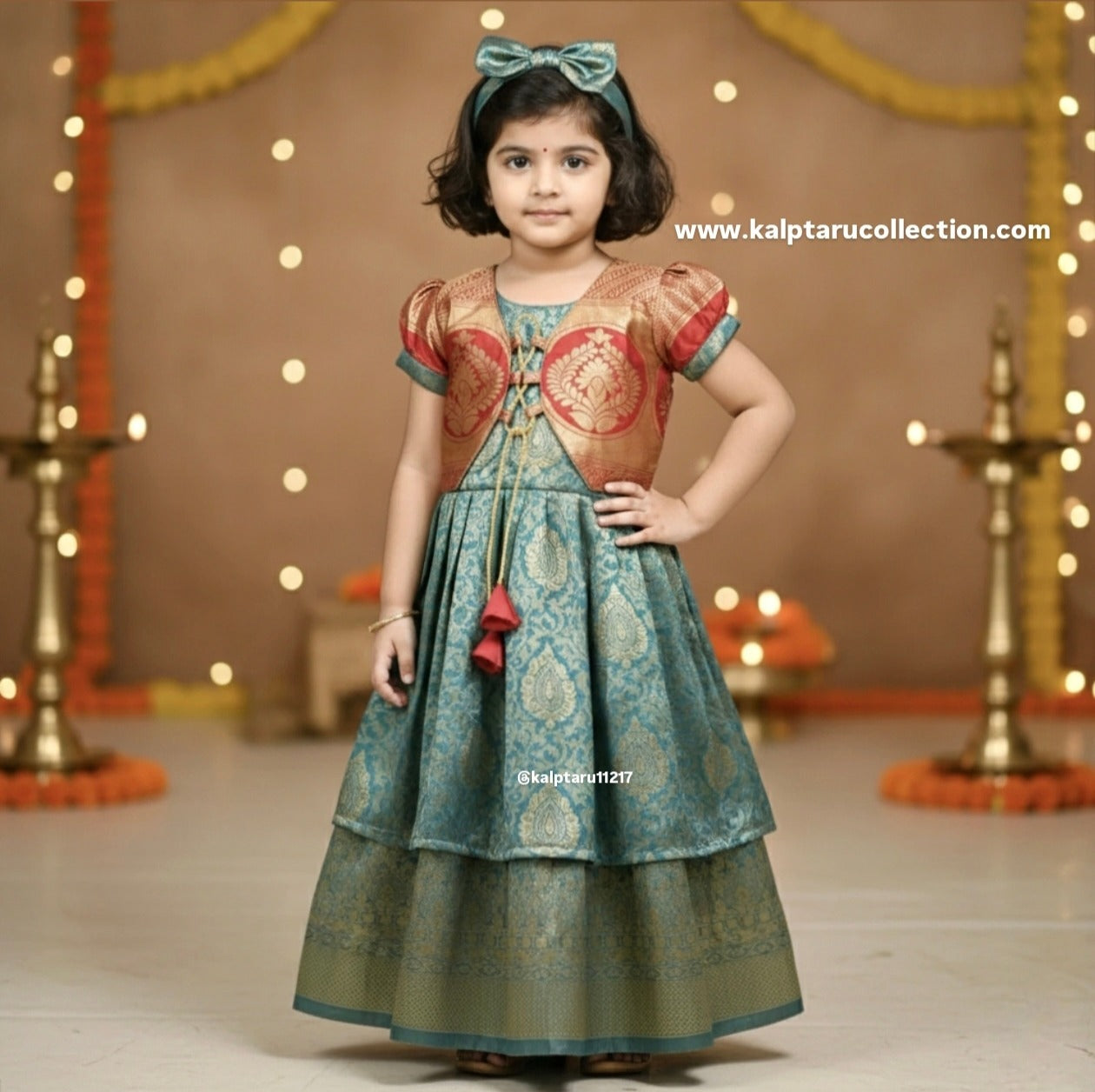 Kalptaru Collection toddler festive silk skirt top for wedding ceremony