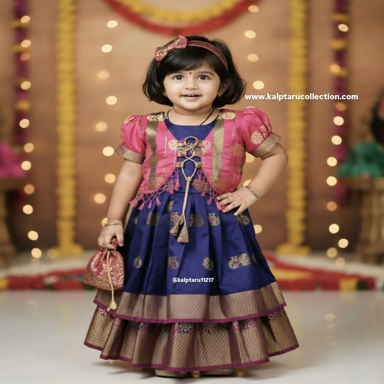 Girls embroidered lehenga choli in festive colors navy and pink | Kalptaru Collection