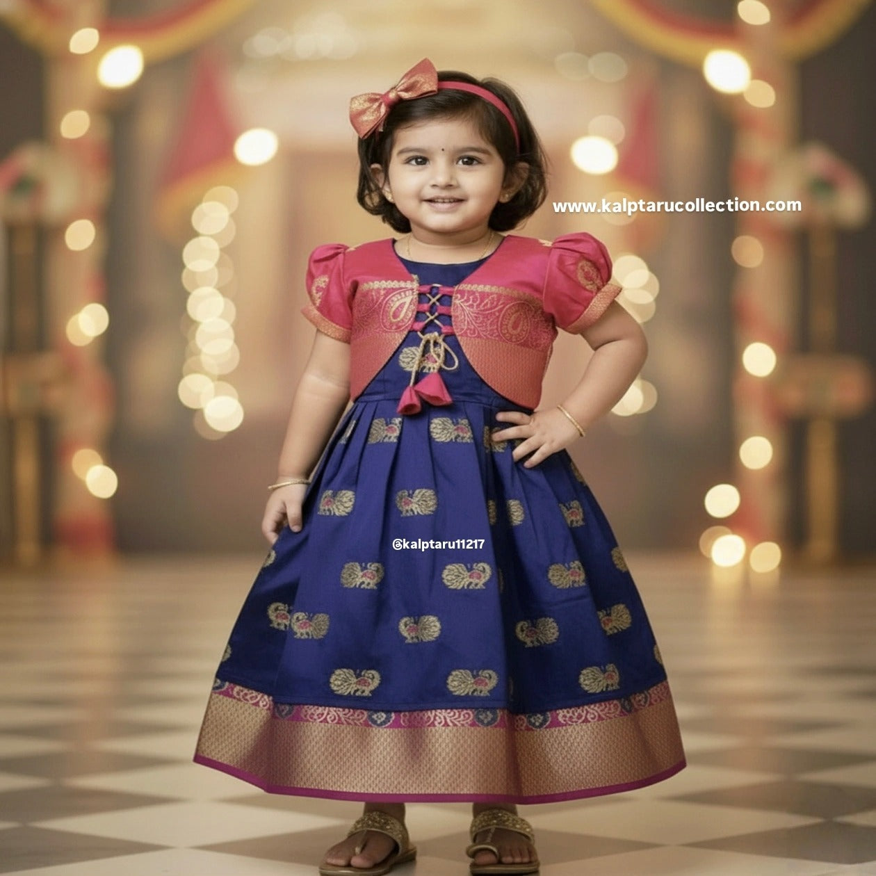 Kalptaru Collection girls parkar polka style navy and pink occasion outfit