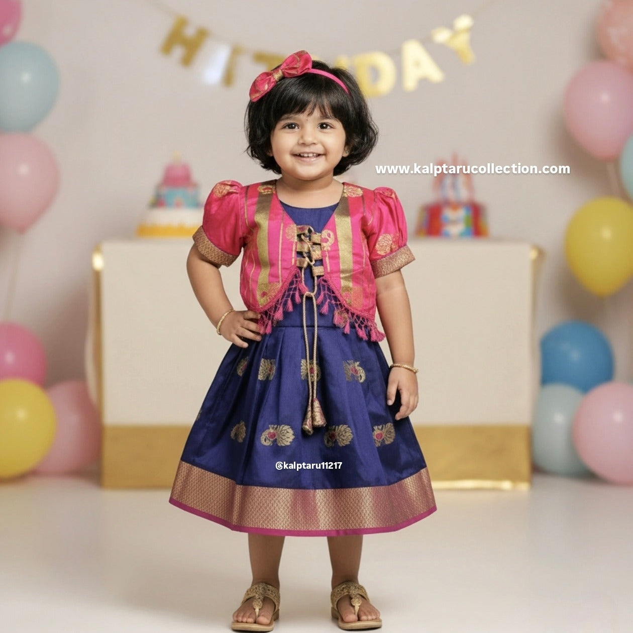 Girls cultural festival dress navy lehenga choli with pink blouse | Kalptaru Collection