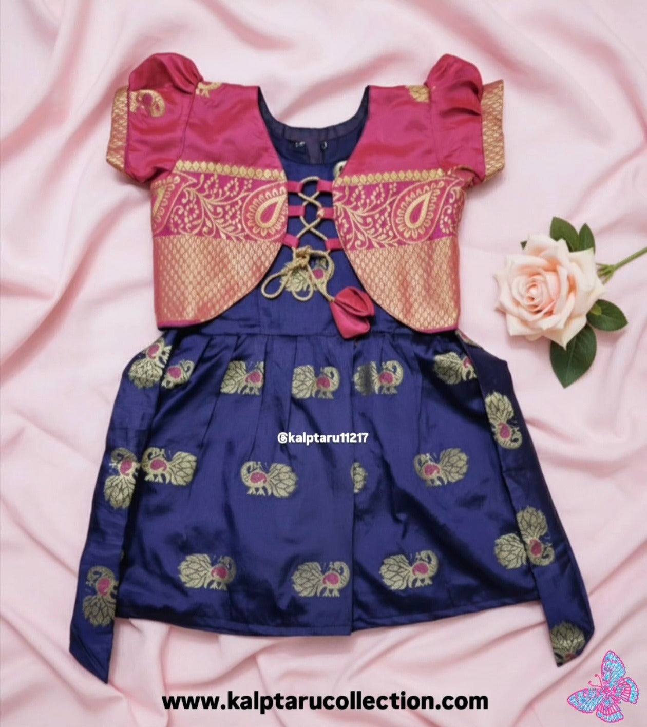 Navy blue skirt top with pink jacket for girls’ special occasions | Kalptaru Collection