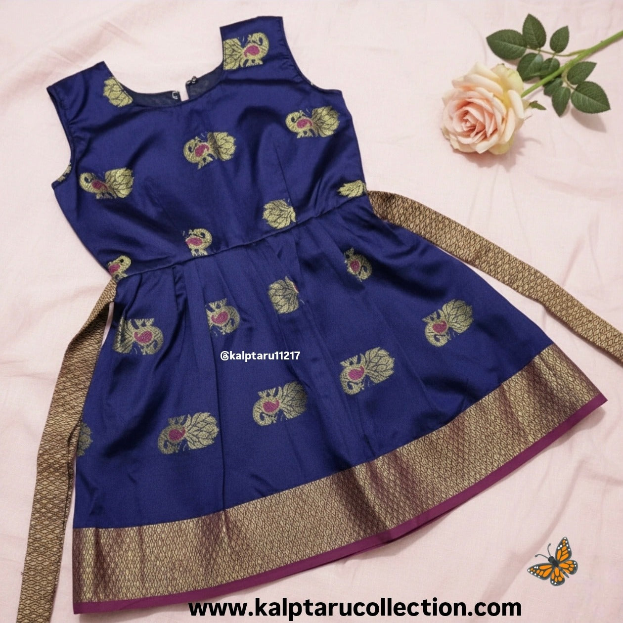 Kids traditional festival wear navy skirt top with printed motifs | Kalptaru Collection