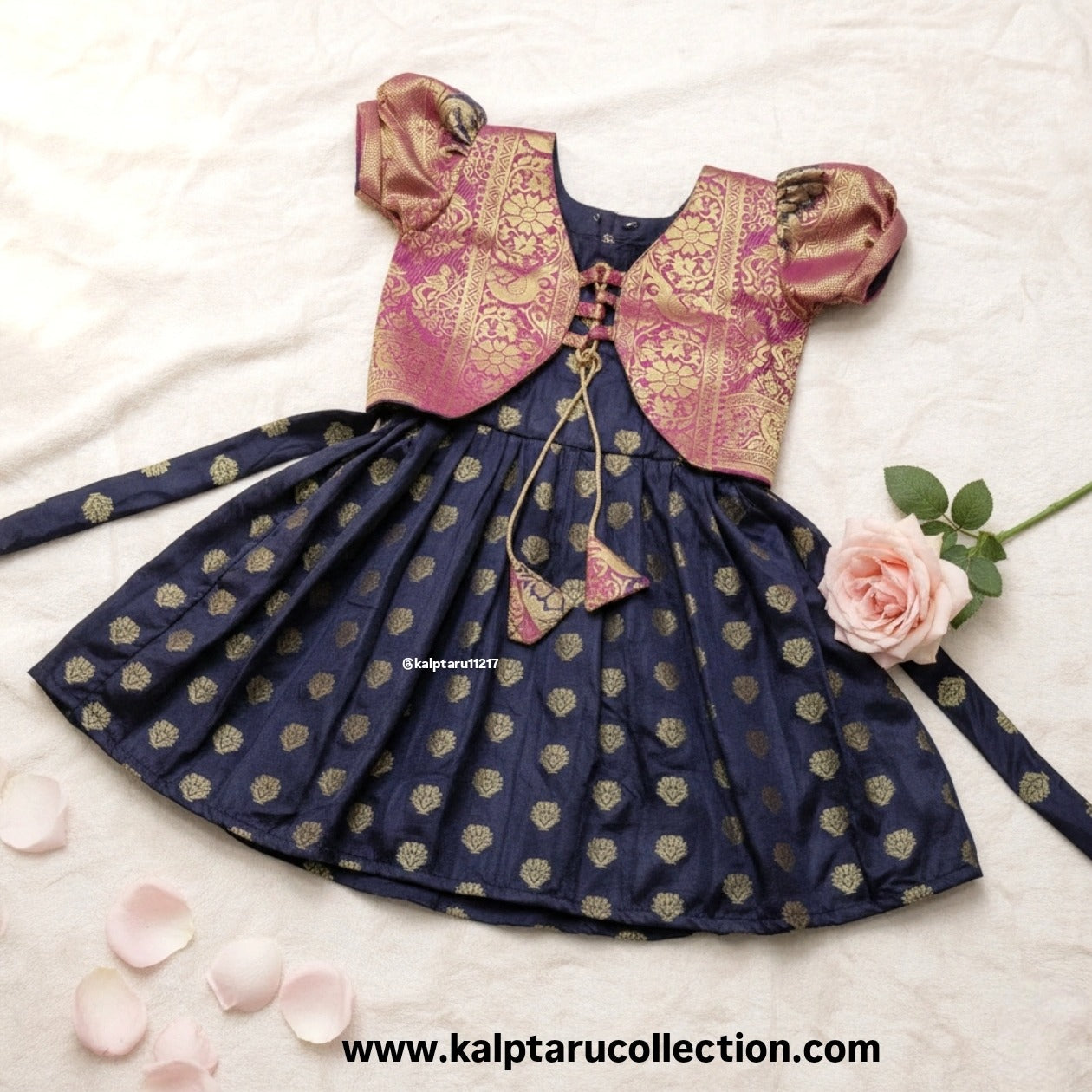 4 year girl traditional navy blue silk outfit Kalptaru Collection
