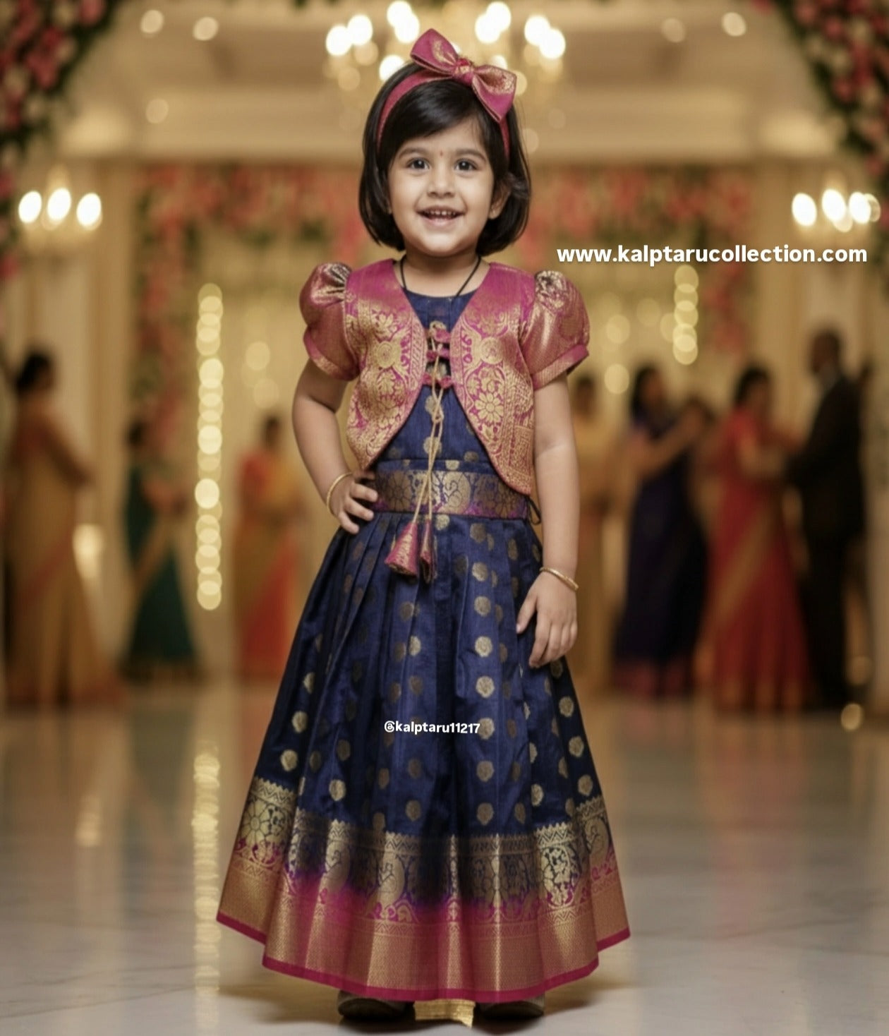 Kids silk lehenga choli for wedding function navy blue by Kalptaru Collection