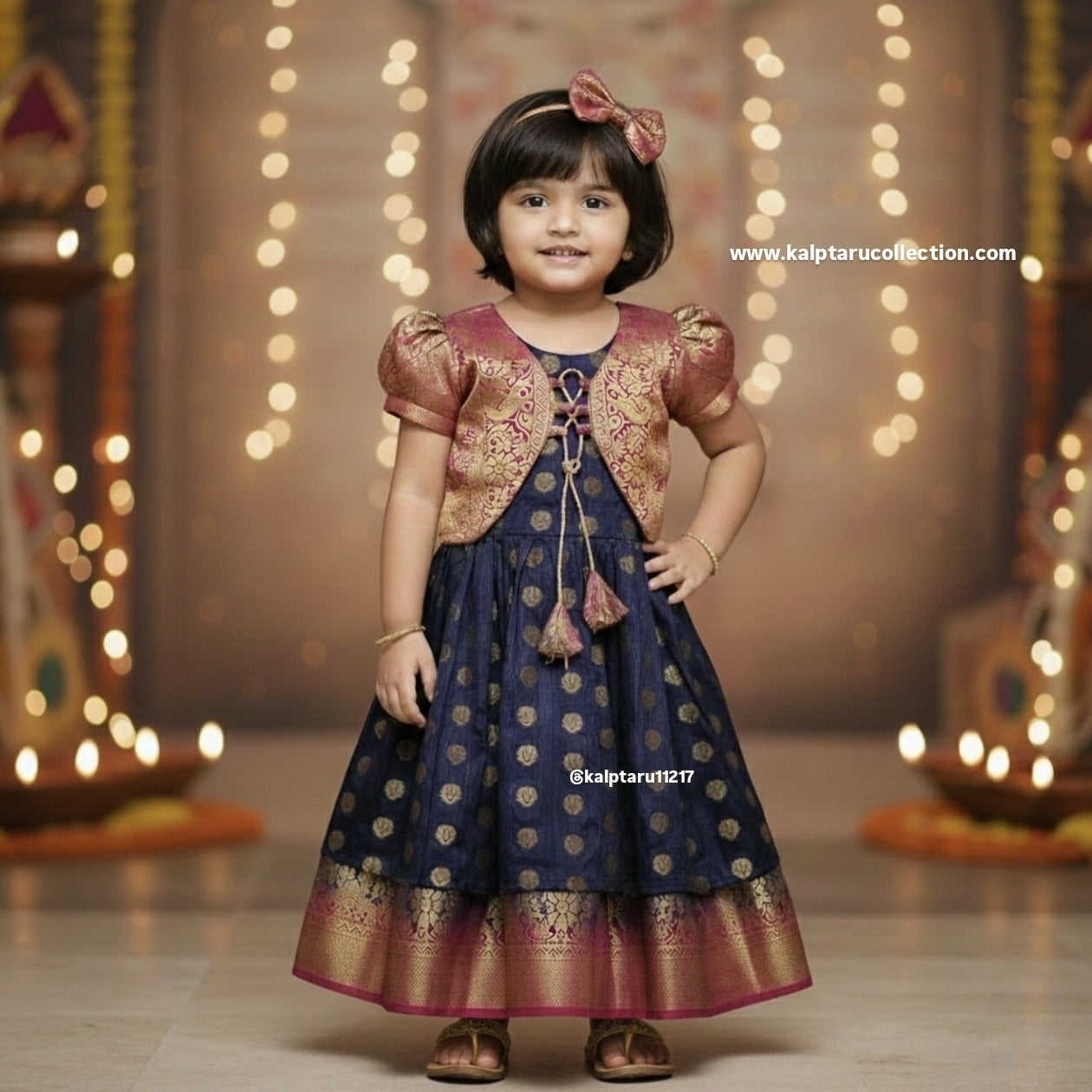 Navy blue brocade parkar polka for toddler girl festive wear Kalptaru Collection