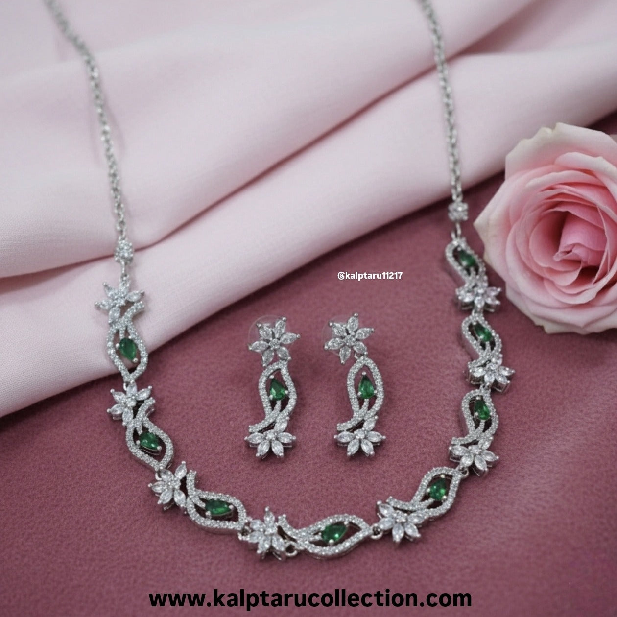 Green stone necklace set for women by Kalptaru Collection