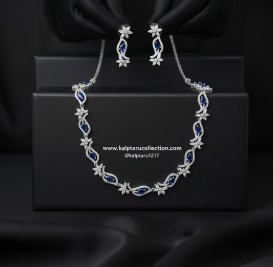 Blue stone diamond finish necklace set with earrings by Kalptaru Collection