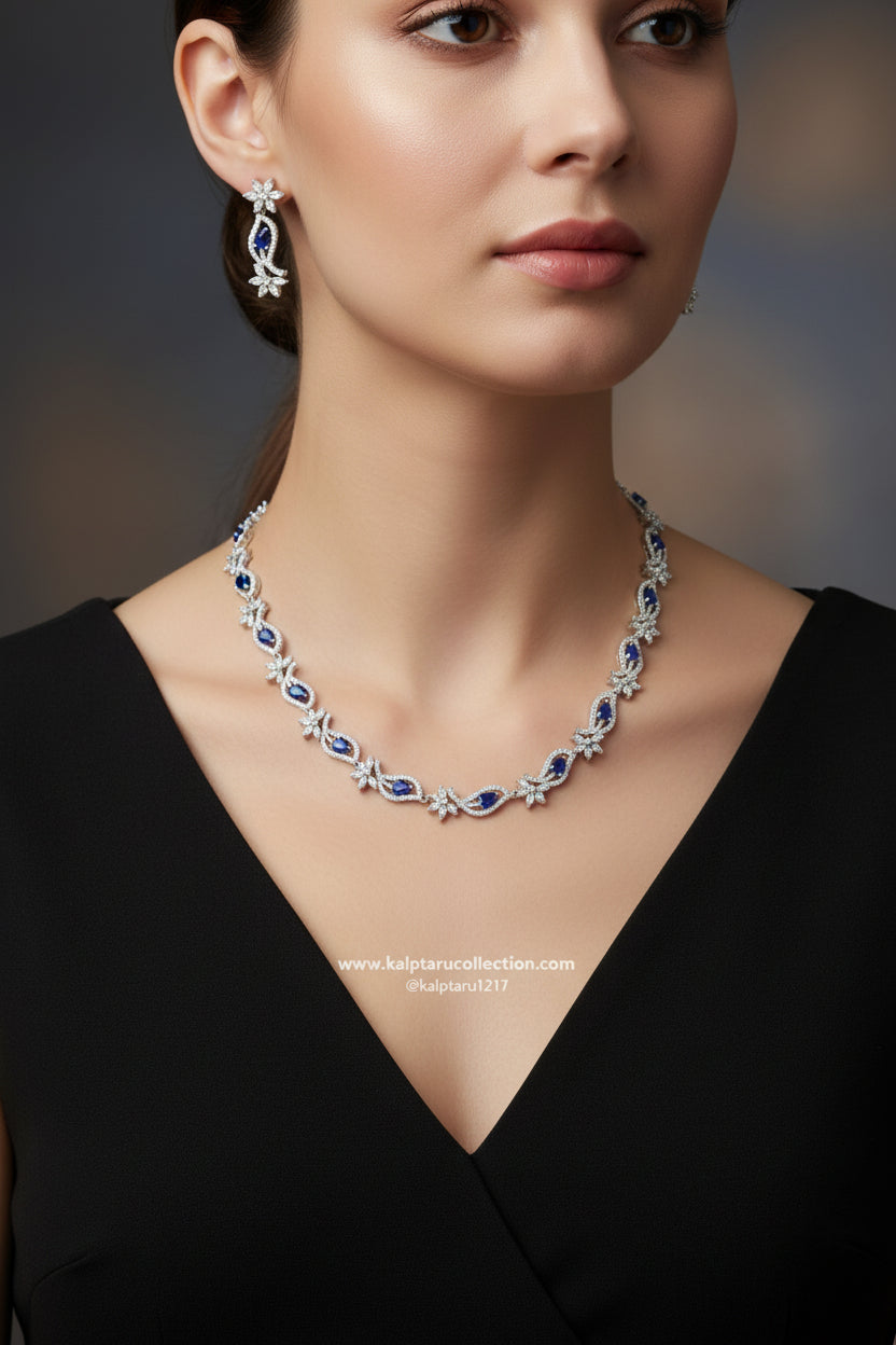 Party wear blue stone diamond style jewelry set Kalptaru Collection