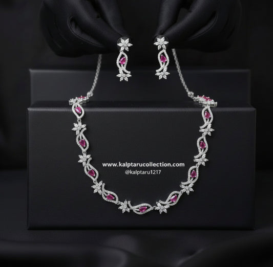 Pink stone party wear necklace set by Kalptaru Collection