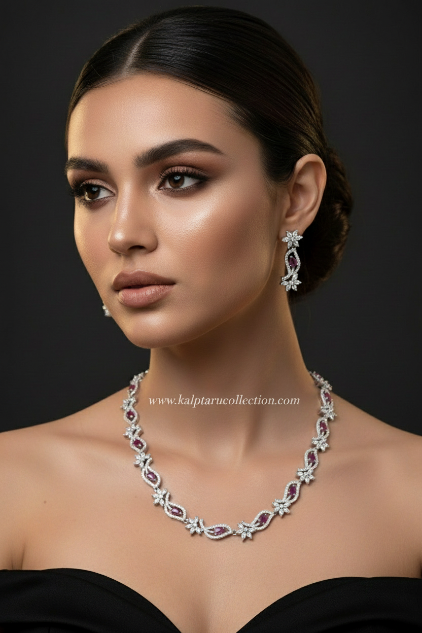 Party wear diamond style necklace with earrings for women by Kalptaru Collection