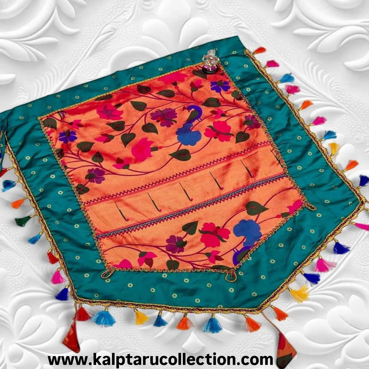 Peacock floral Ganesh decoration  backdrop with tassels – Kalptaru Collection