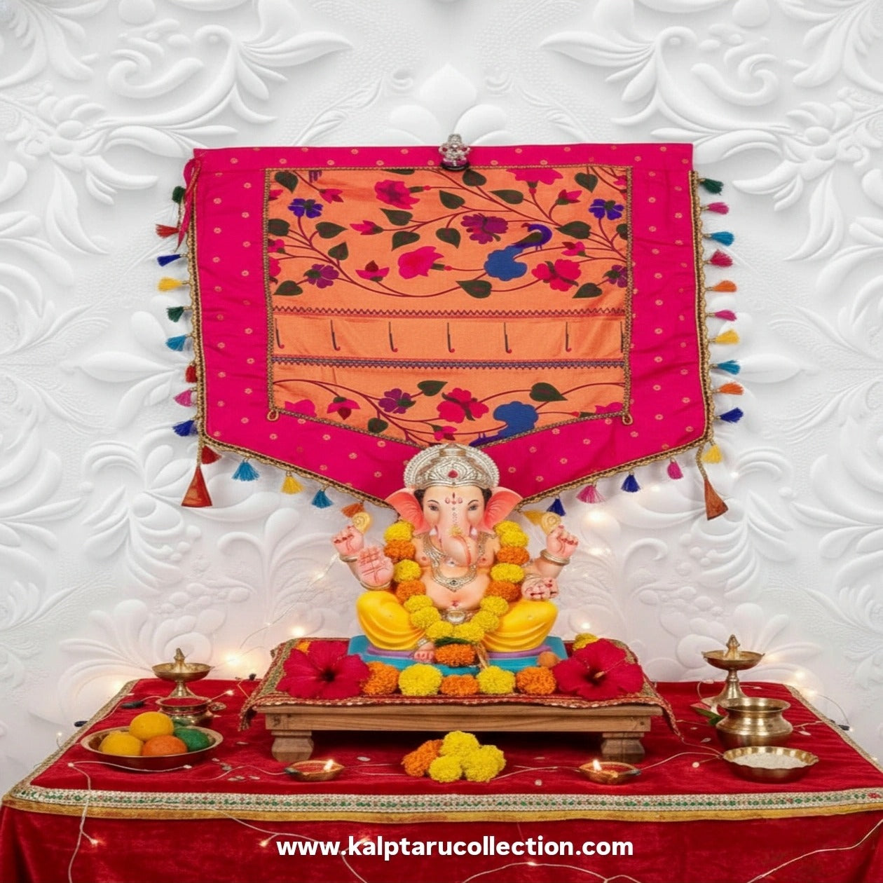 Traditional pink Ganesh festival home décor backdrop – Kalptaru Collection