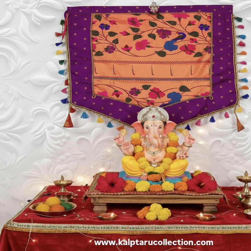 Ganpati festival light purple Paithani silk backdrop – Kalptaru Collection